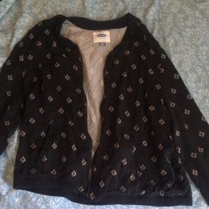 Women’s Black Zip-Up Cardigan with Ethnic Print